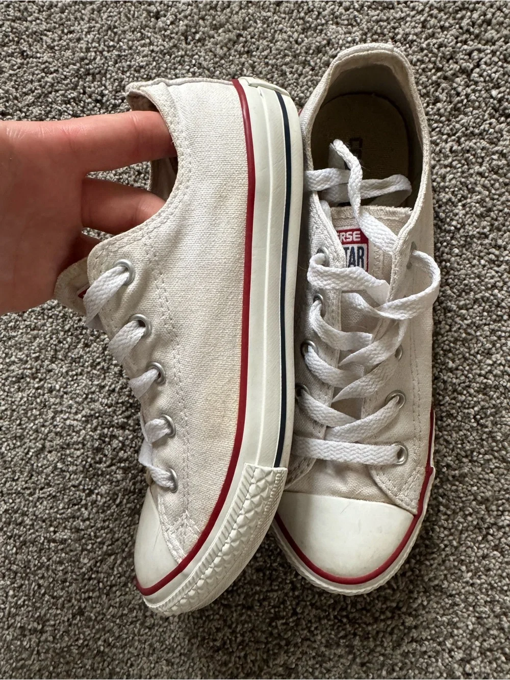 Converse Kids White Canvas Low Top Sneakers with Red Trim